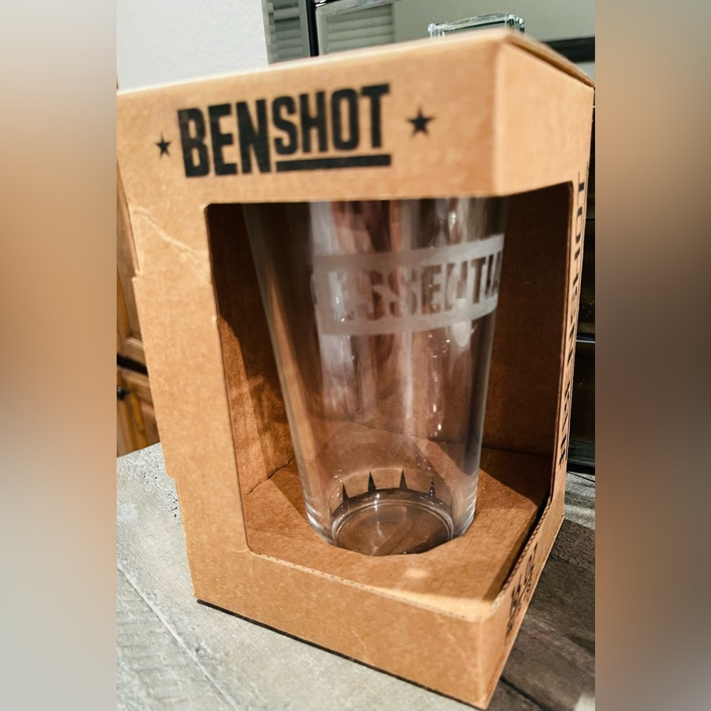Be shot 16oz pint glass etched says essentials